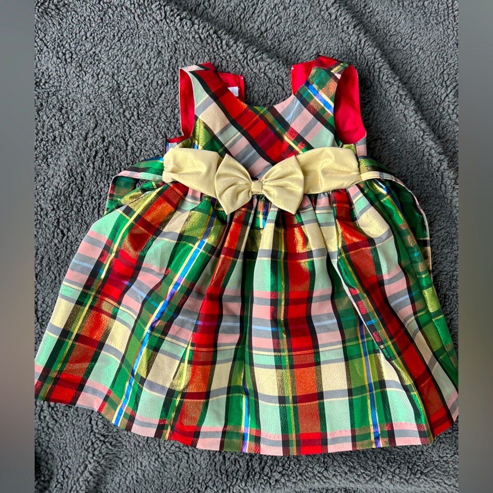 Plaid holiday dress with matching velvet cardigan